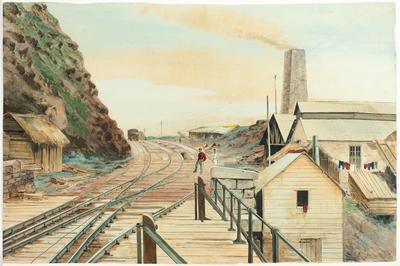 [Vista da construção dos planos inclinados para a Estrada de Ferro São Paulo Railway na Serra do Mar, em São Paulo]