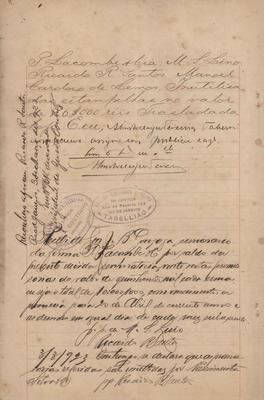 Escritura de confissão de dívida com garantia de penhor, que fazem P. Lacombe & Cia. M.S.Lino