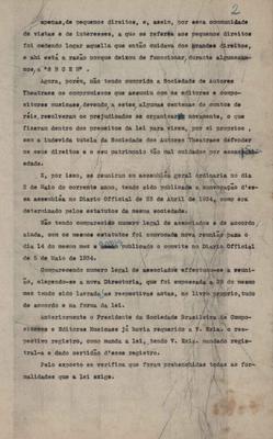 Documento encaminhado ao chefe de censura das casas de diversão pública do Distrito Federal em defesa do funcionamento da Sociedade Brasileira de Compositores e Editores Musicais (SBCEM)