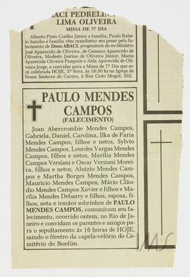 Paulo Mendes Campos (falecimento)