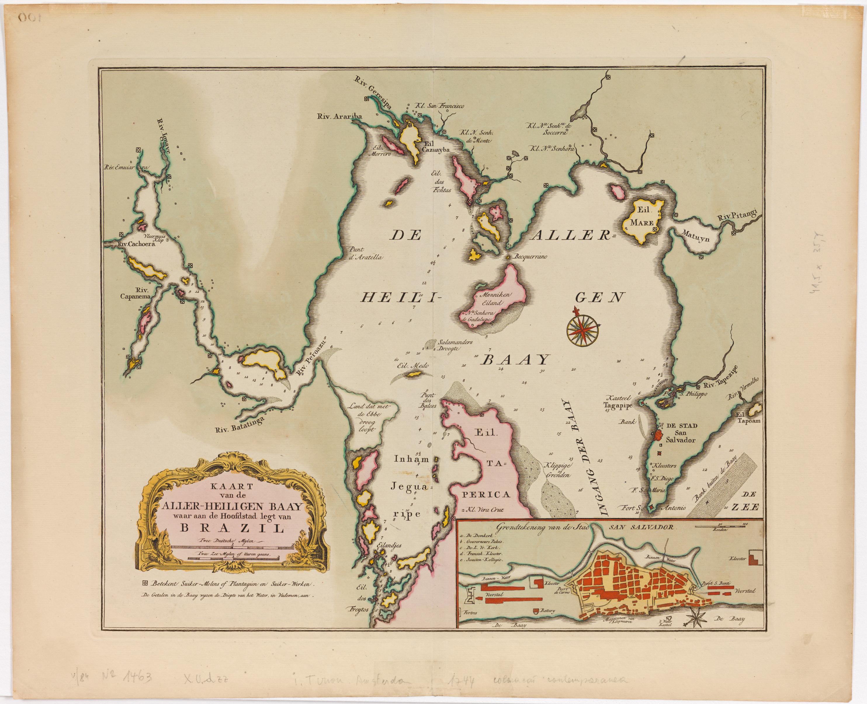 Kaart van de Aller-Heiligen Baay waar aan de Hoofdstad legt van  Brazil