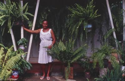 Mulher não identificada em meio à plantas