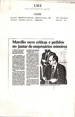 Marcílio ouve críticas e pedidos no jantar de empresários mineiros