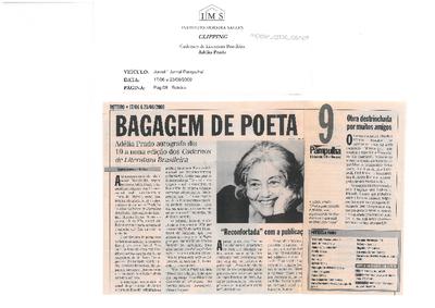 Bagagem de poeta: Adélia Prado autografa dia 19 a nova edição dos Cadernos de ;Literatura Brasileira