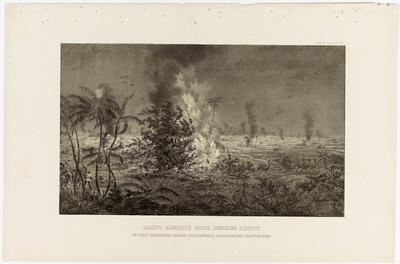 (Espetáculo noturno de um campo queimado por fogos no verão seco, na região ocidental da Província de Minas)