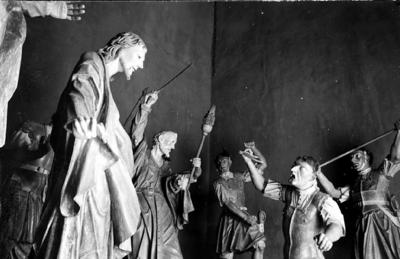 Via Crucis, Passos da Paixão, esculturas de Aleijadinho, cena do Passo da Prisão, Cristo, São Pedro e soldados romanos