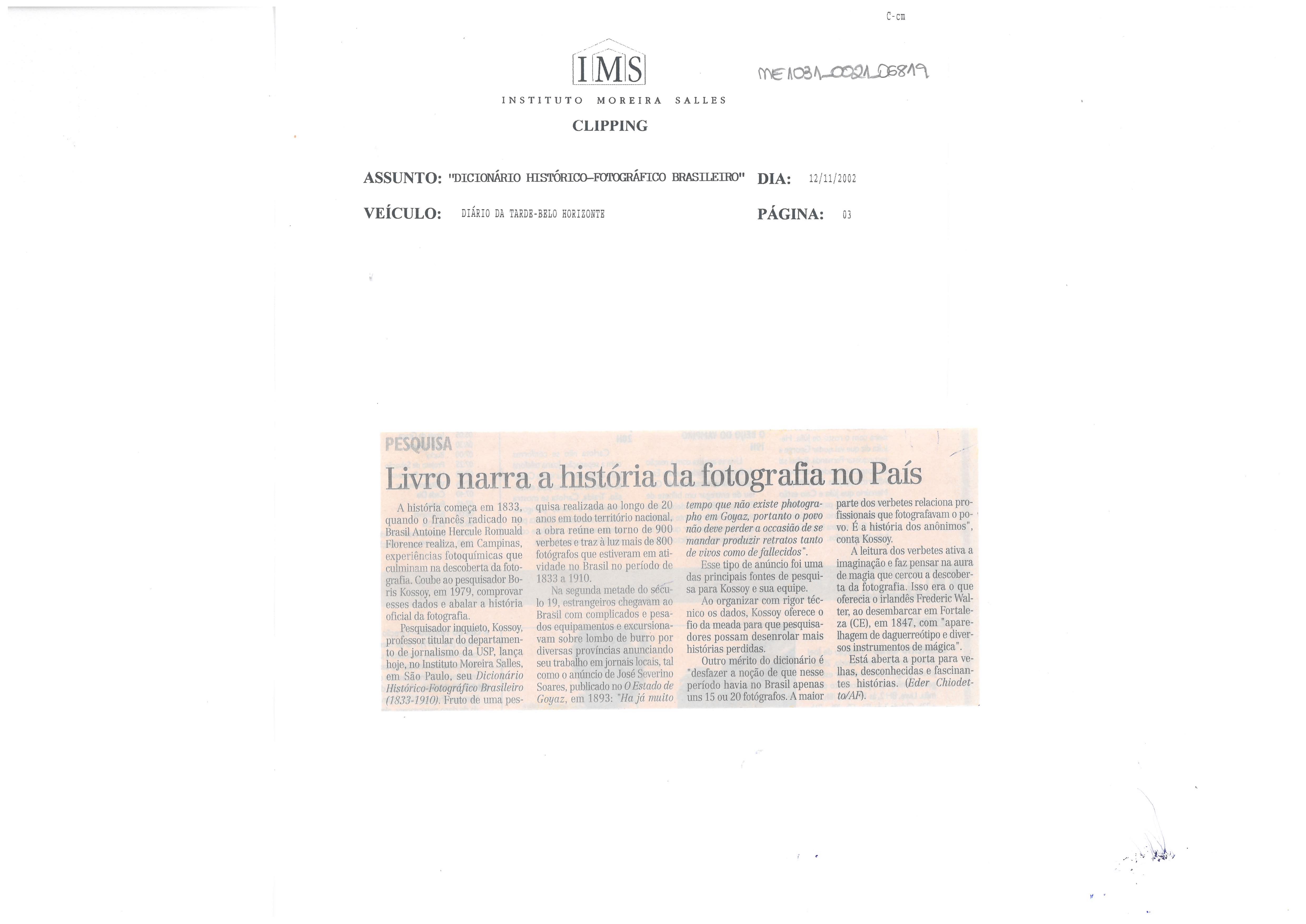 Livro narra a história da fotografia no País