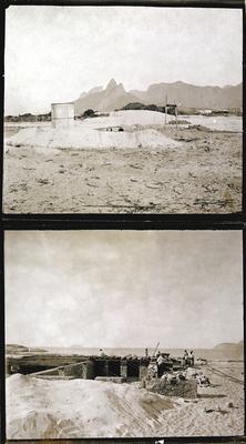 Residência da família Barreira Vianna, em Ipanema na esquina da avenida Vieira Souto e rua Francisco Otaviano, em construção. Morro dois Irmãos e Pedra da Gávea ao fundo.