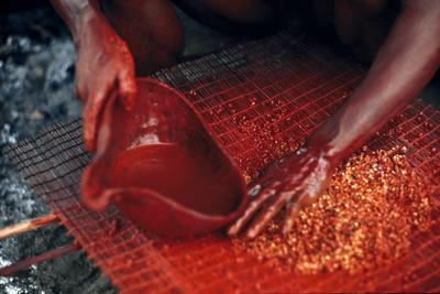 Série Xingu - Homem do povo Mehinako prepara a pasta de urucum
