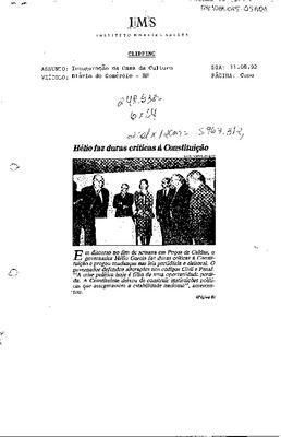 Hélio faz duras críticas à Constitutição