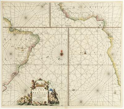 Pascaarte vande Zee custen van Guinea, en Brasilia; Van Cabo de Verde, tot C. de bona Esperança; en van R. de Amazones tot Rio de la Plata, alles op wassende graaden gestelt. t Amsterdam, By Johannes van Keulen Boeck-verkooper en Graadboogh-maacker, aende Nieuwebrugh inde gekroonde Lootsman. Met Privilegie voor 15 Jaar
