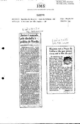 Jantar é marcado pela discórdia à política de Marcílio;Ministro vai a Poços de Caldas e diz que preços caem até o fim do ano