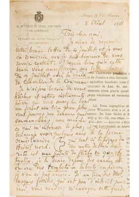 [Carta de Henri H. Giglioli a João Barbosa Rodrigues, escrita de Firenze em 8 de agosto de 1898]