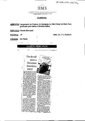 Um dossiê para a literatura brasileira