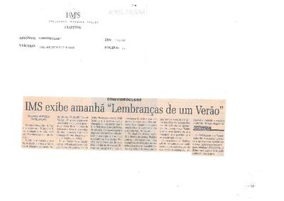 IMS exibe amanhã "Lembranças de um Verão"