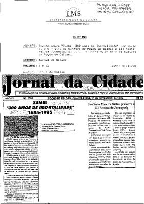 Instituto Moreira Salles promove o III Festival da Juventude;Zumbi "300 anos de Imortalidade" 1685-1995;O negro no Cinema Americano