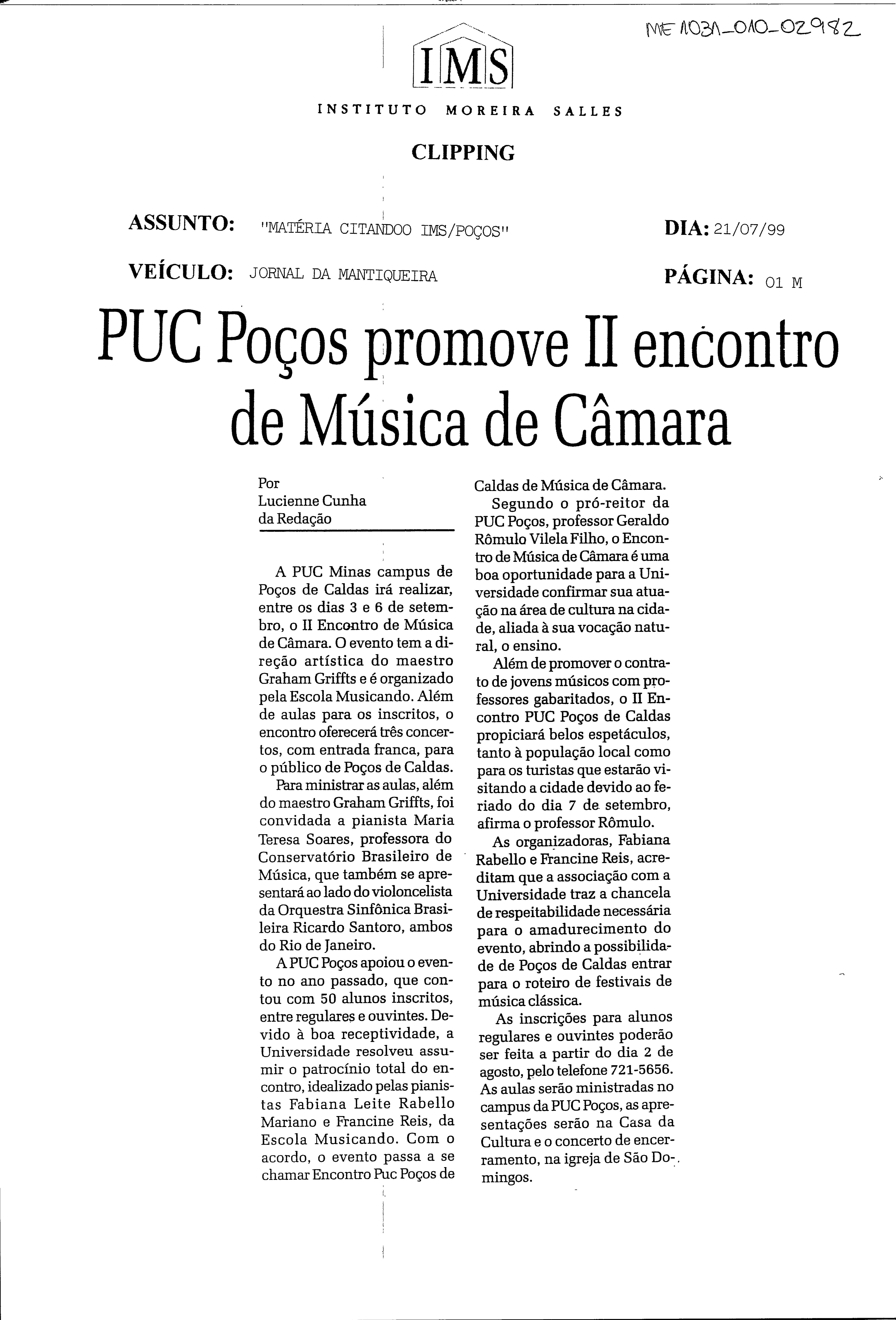 PUC Poços promove II encontro de Música de Câmara