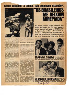 Sarah Vaughan, "A Divina", não consegue esconder: "Os brasileiros me deixam arrepiada"