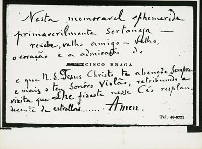 Manuscrito de Francisco Braga para Catullo (frente - reprodução)